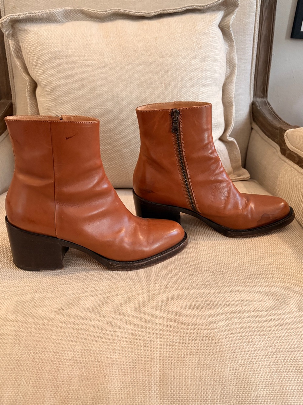 Dries Van Noten Cognac Leather Ankle Boots sz 37
